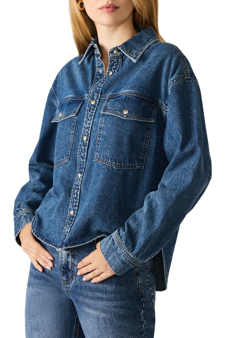 Judith Cotton Denim Snap-Up Shirt, Alternate, color, DARK NAVY
