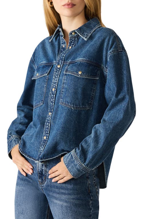 Steve Madden Judith Cotton Denim Snap-up Shirt In Blue