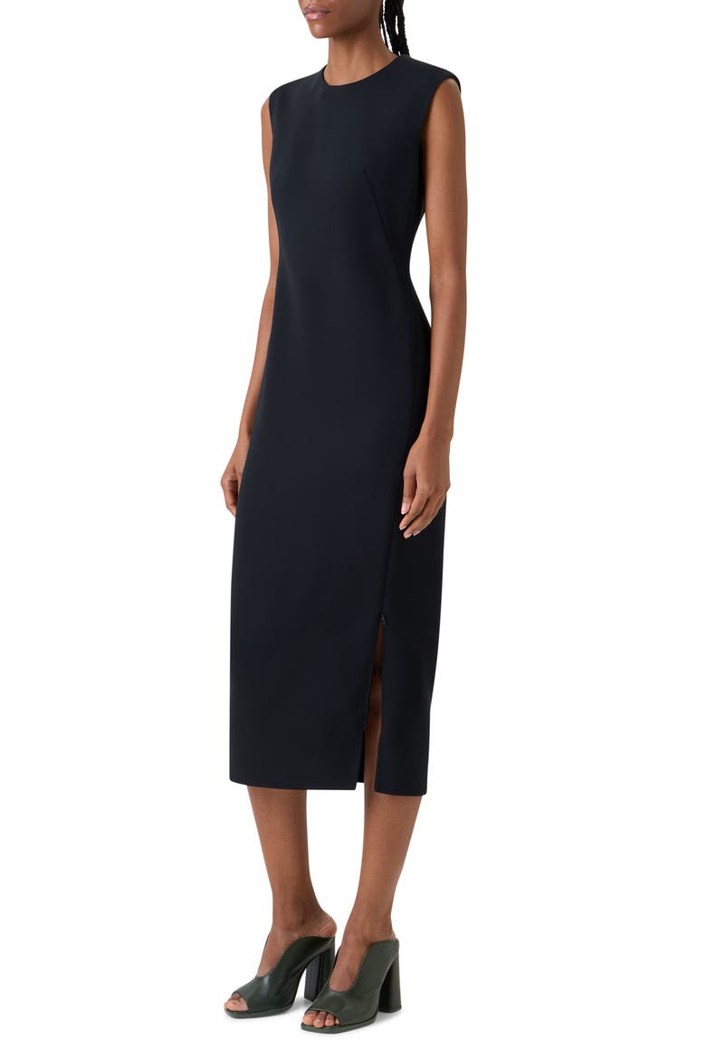 Sleeveless Zip Slit Wool Blend Sheath Dress, Alternate, color, BLACK