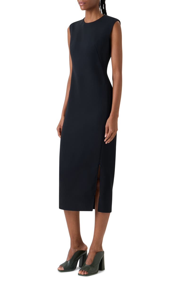 Akris Sleeveless Zip Slit Wool Blend Sheath Dress, Alternate, color, Black
