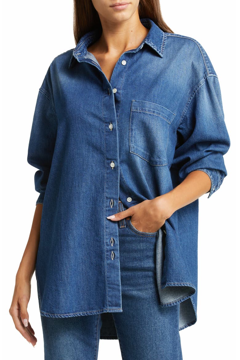 Women's Mira Organic Cotton Denim Shirt, Main, color, DARK BLUE
