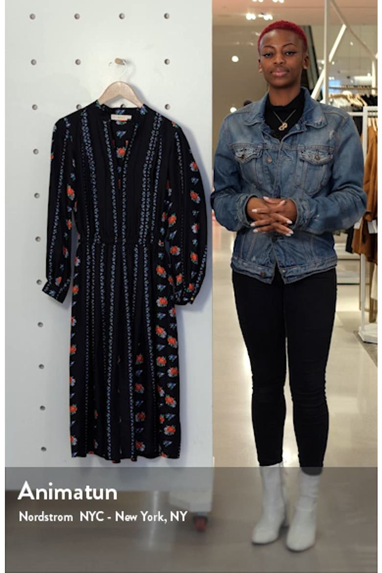 Floral Stripe Long Sleeve Silk Midi Dress video