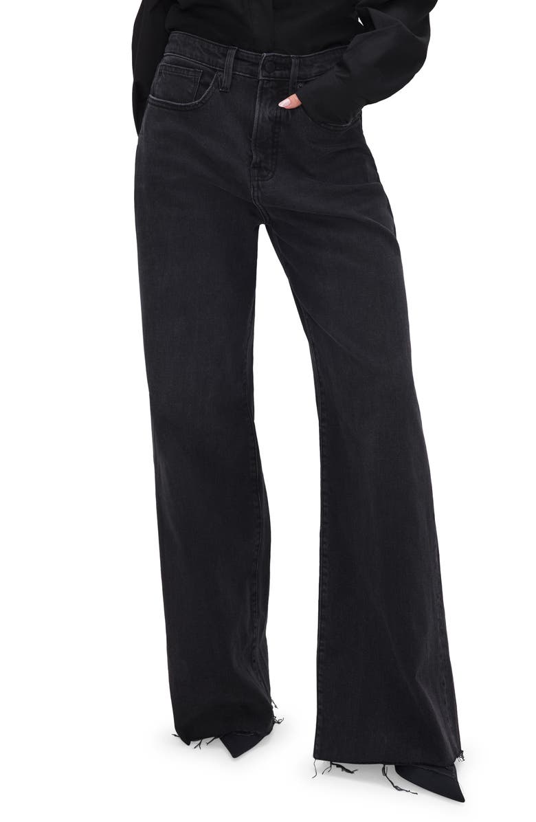 Good American Good Ease Wide Leg Jeans, Main, color, Black324