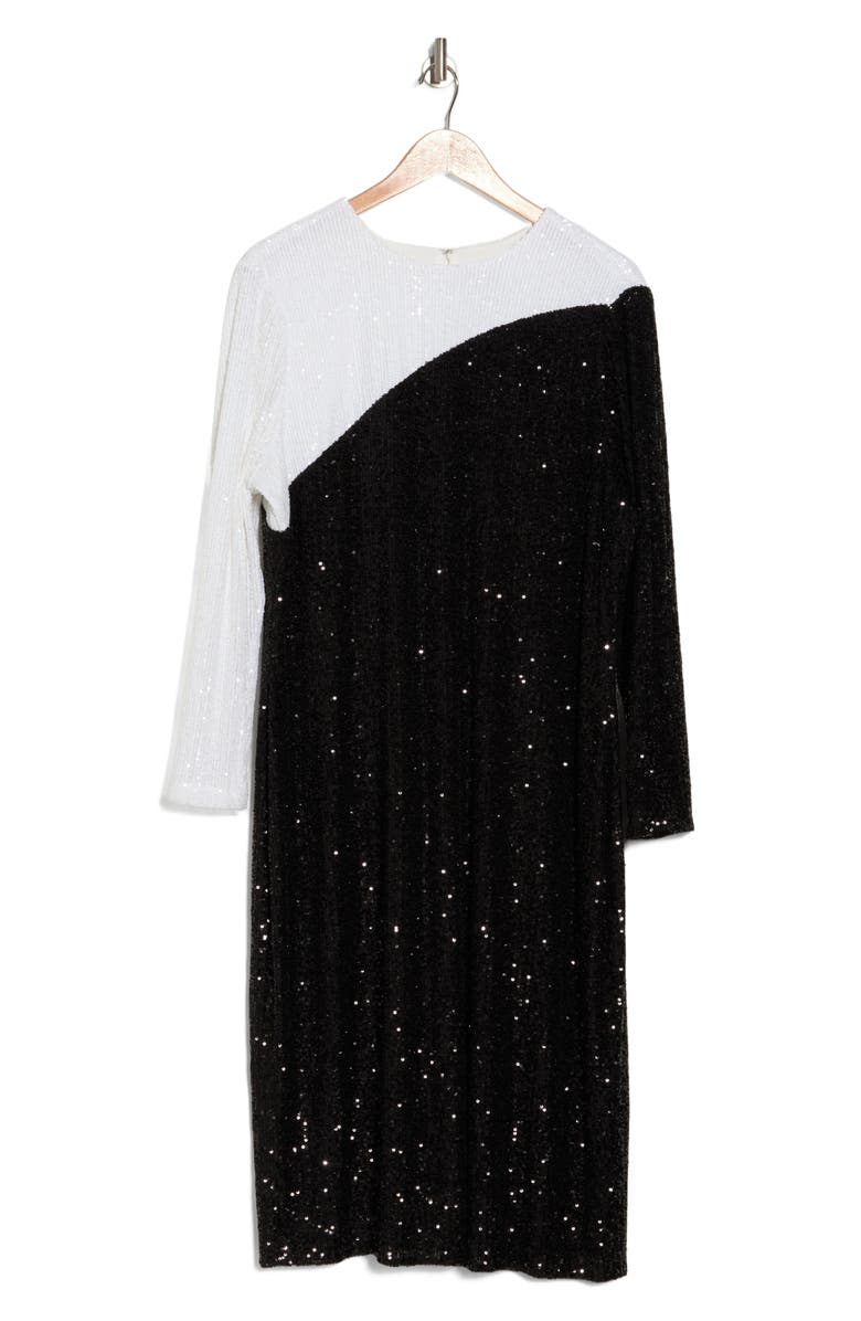 Anne Klein Colorblock Sequin Long Sleeve Midi Dress, Alternate, color, 