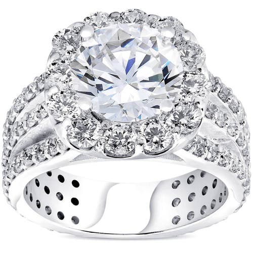 Bliss Diamond 4 1/2ct Cushion Halo Diamond 3-row Engagement Ring 14k Gold Lab Grown In 14k White Gold