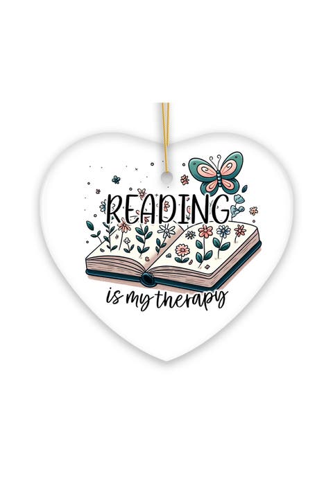 Reading Is My Therapy Floral Book Heart Ornament