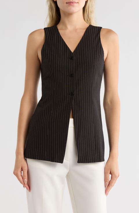 Pinstripe Cutaway Longline Vest