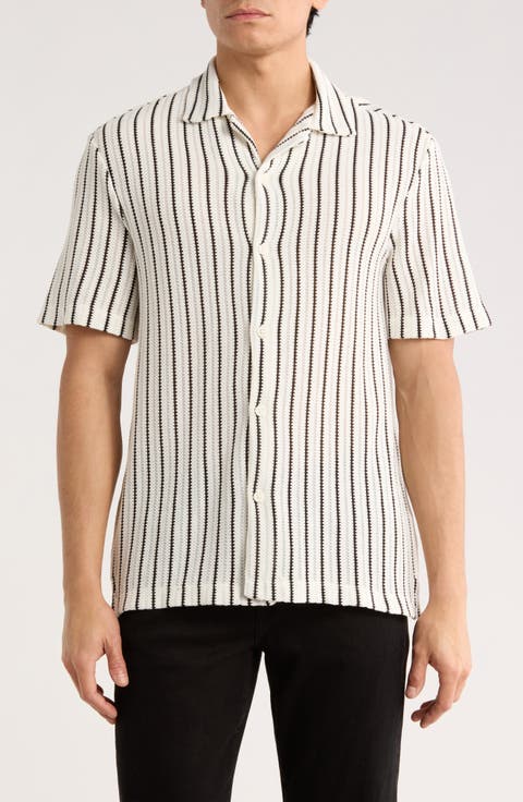 White with Black Stripes Camp Shirt