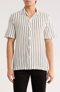 DENIM AND FLOWER White with Black Stripes Camp Shirt