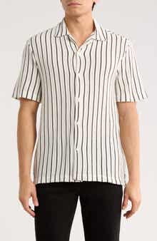 DENIM AND FLOWER White with Black Stripes Camp Shirt
