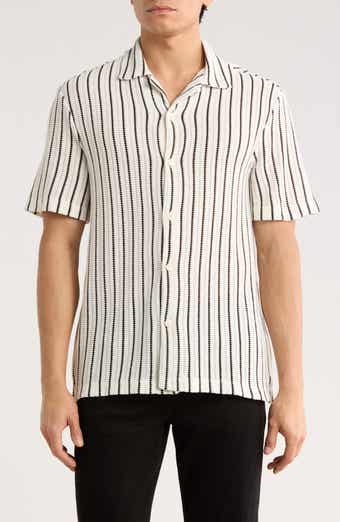 DENIM AND FLOWER White with Black Stripes Camp Shirt