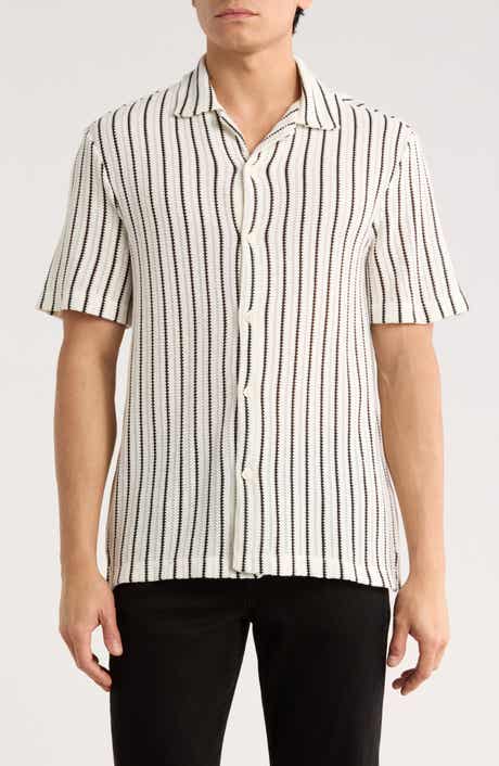 DENIM AND FLOWER White with Black Stripes Camp Shirt