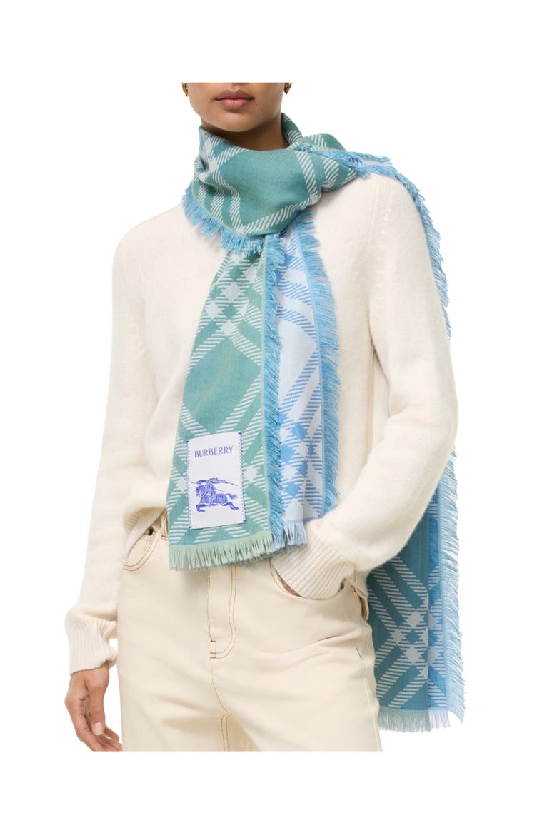 Gradient Check Wool Silk Scarf, Alternate, color, Racquet green