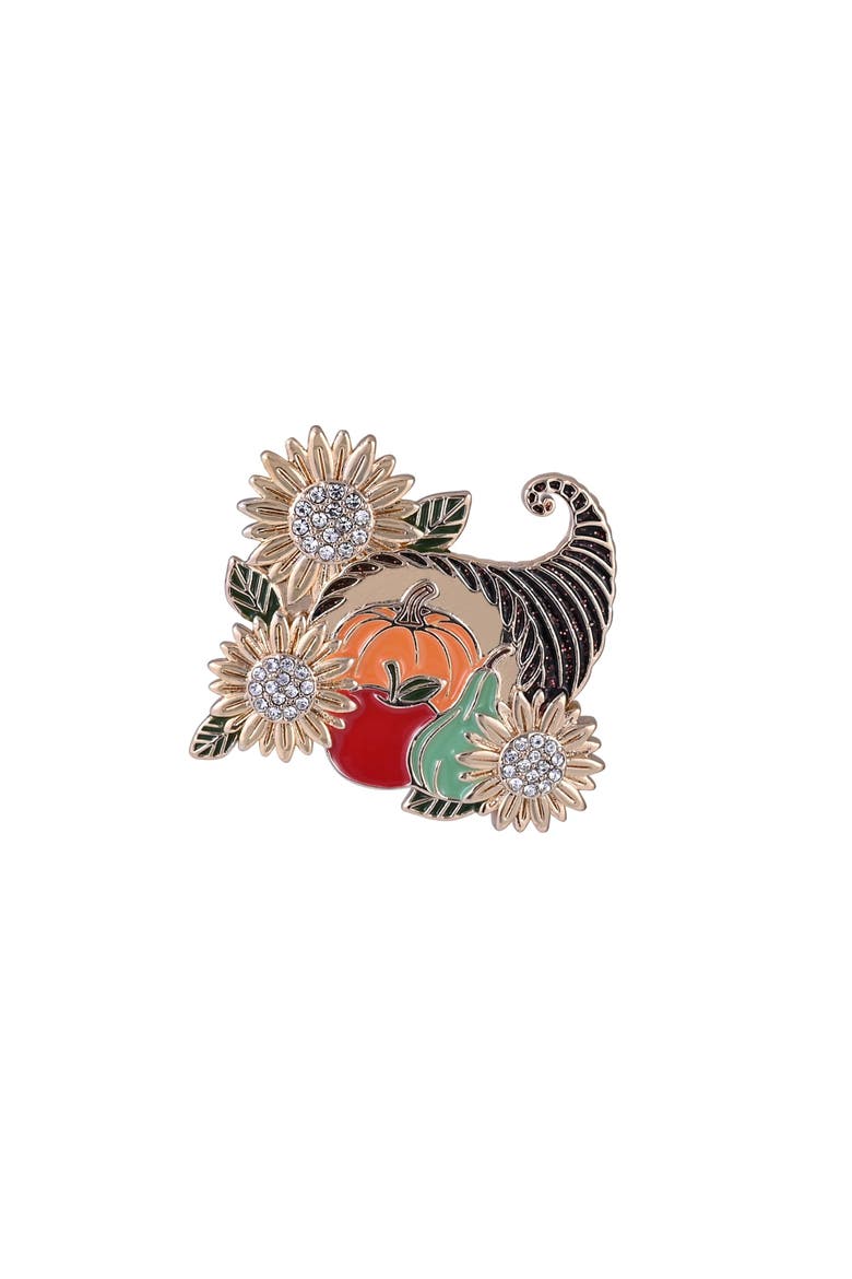 Enamel and Stone Cornucopia Pin, Main, color, Orange