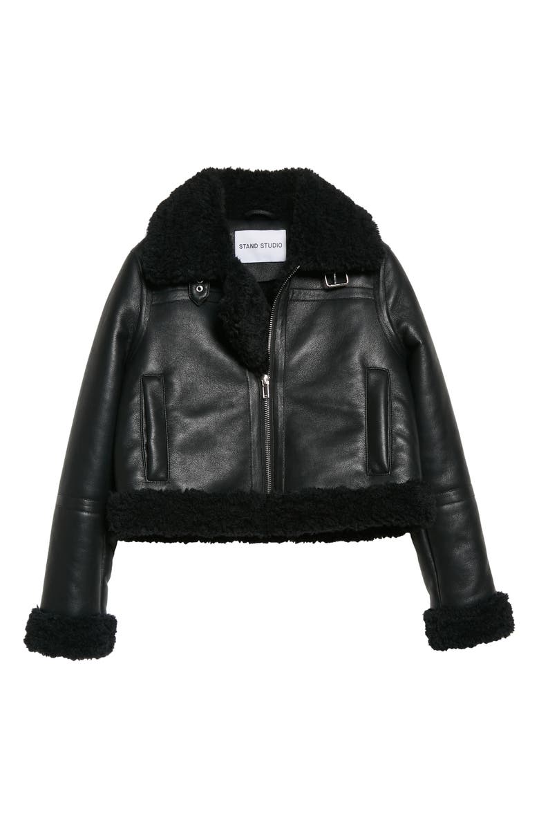 Stand Studio Lorelle Faux Leather Biker Jacket with Faux Shearling Trim, Alternate, color, 