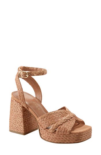 Marc Fisher Ltd Janie Raffia Ankle Strap Platform Sandal In Medium Brown
