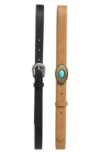 Vince Camuto 2-for-1 Buckle Belt Set In Black/taupe