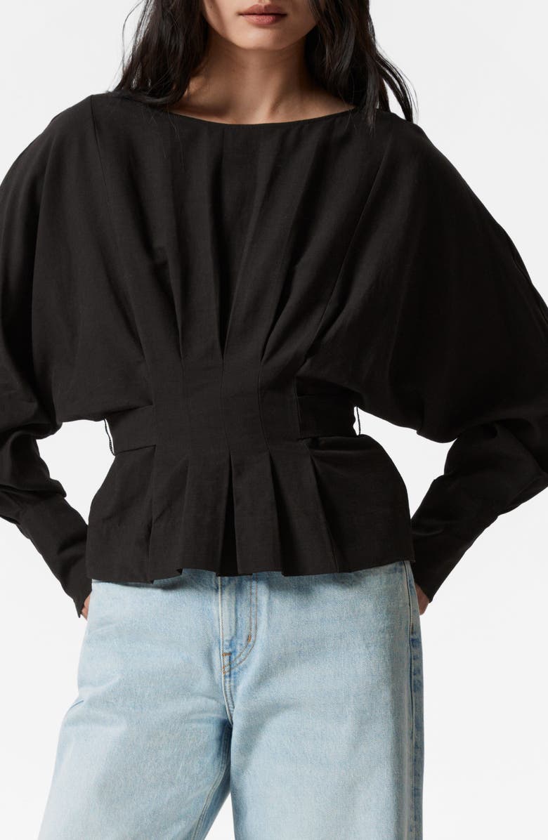 & Other Stories Pleated Tie Back Top, Main, color, Black Dark