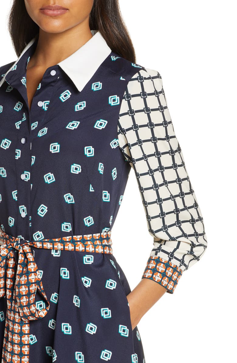 Eliza J Geo Print Belted Shirtdress, Alternate, color,