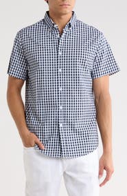 DENIM AND FLOWER Gingham Short Sleeve Button-Down Shirt