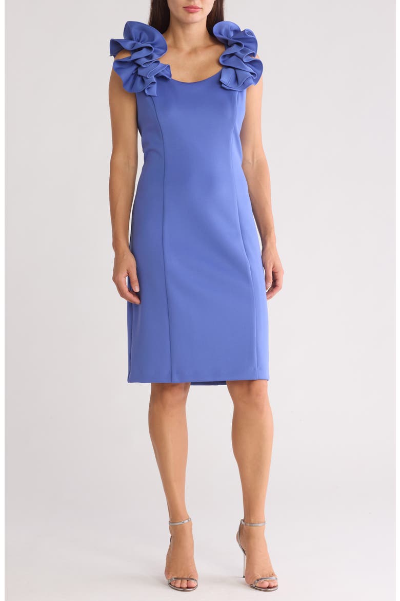 Donna Ricco Ruffle Shoulder Sheath Dress, Main, color, PERIWINKLE