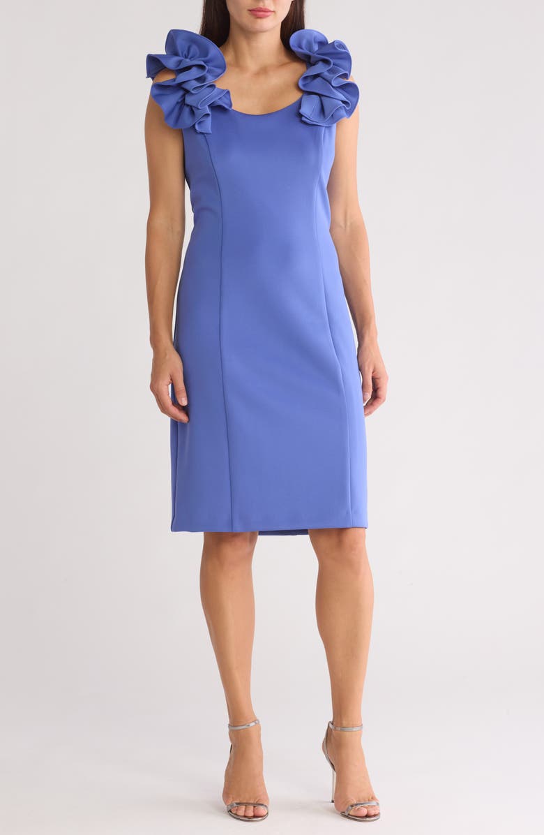 Julia Jordan Donna Ricco Ruffle Shoulder Sheath Dress, Main, color, Periwinkle
