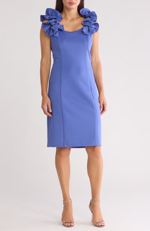 Donna Ricco Ruffle Shoulder Sheath Dress