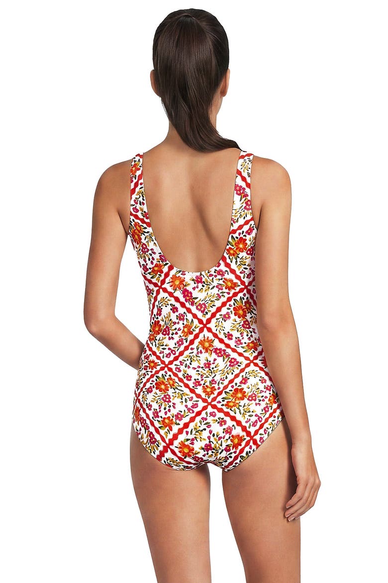 Tugless Low Leg One Piece Swimsuit, Alternate, color, White/Orange Scarf Floral