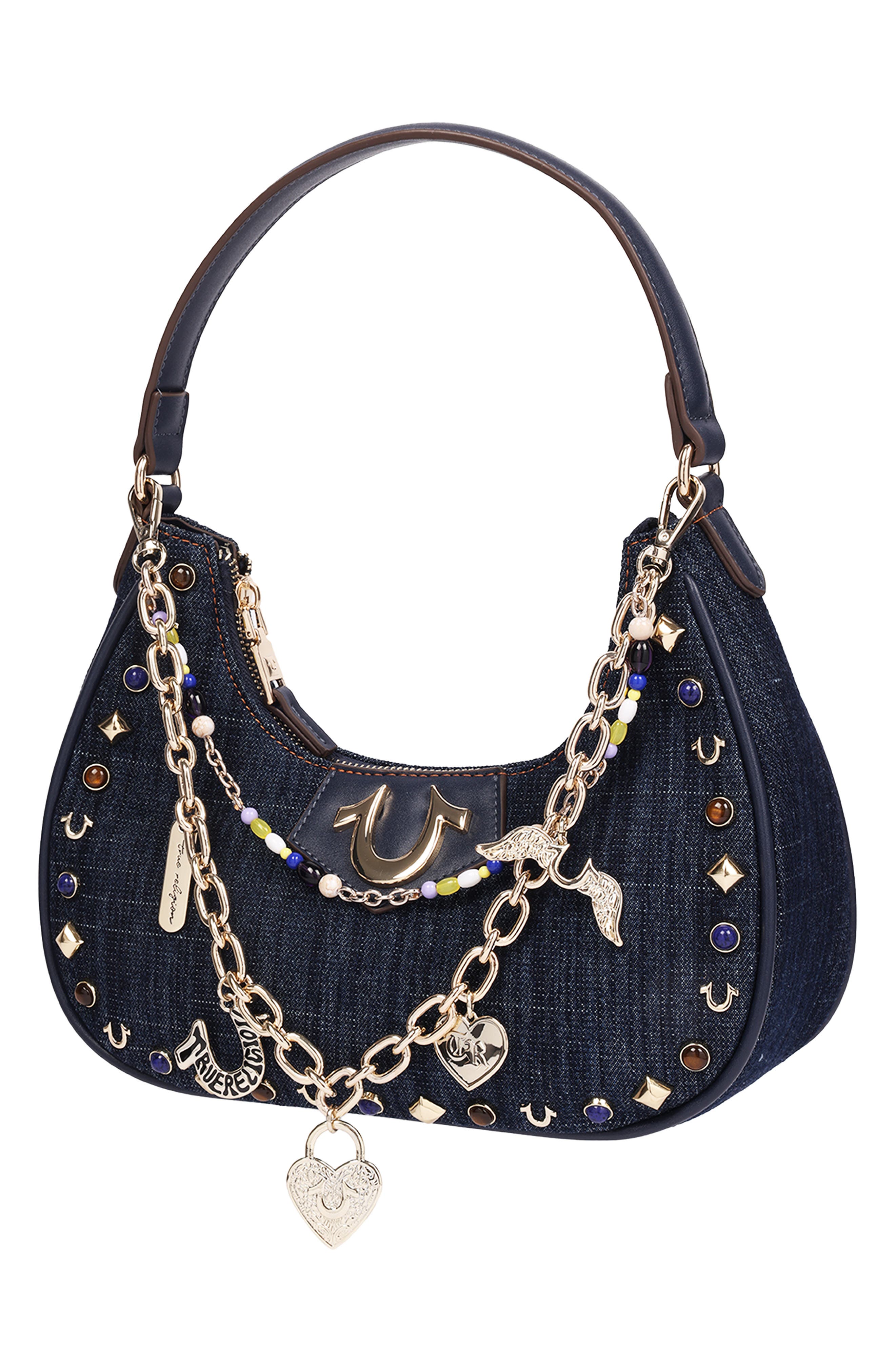 Chain & Studs Denim Hobo Bag, Alternate, color, DARK DENIM