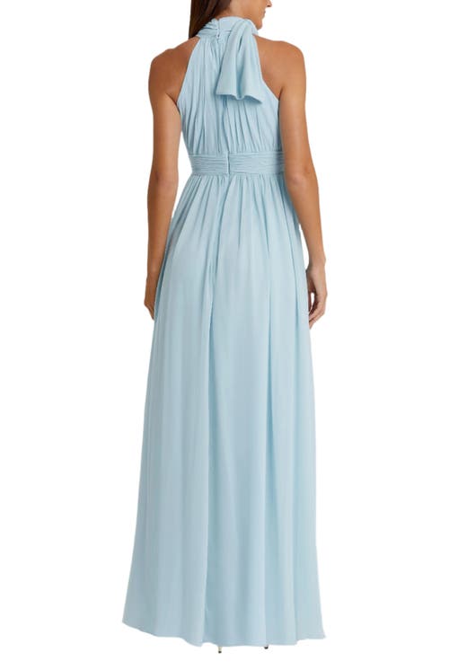 Mac Duggal High Neck Chiffon Gown In Powder Blue