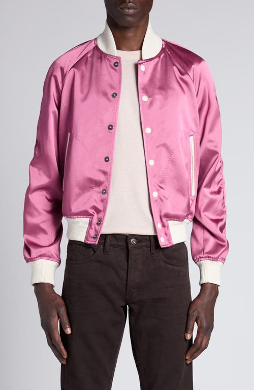 Tom Ford Shiny Satin Bomber Jacket In Xfuwh Fuxia/white