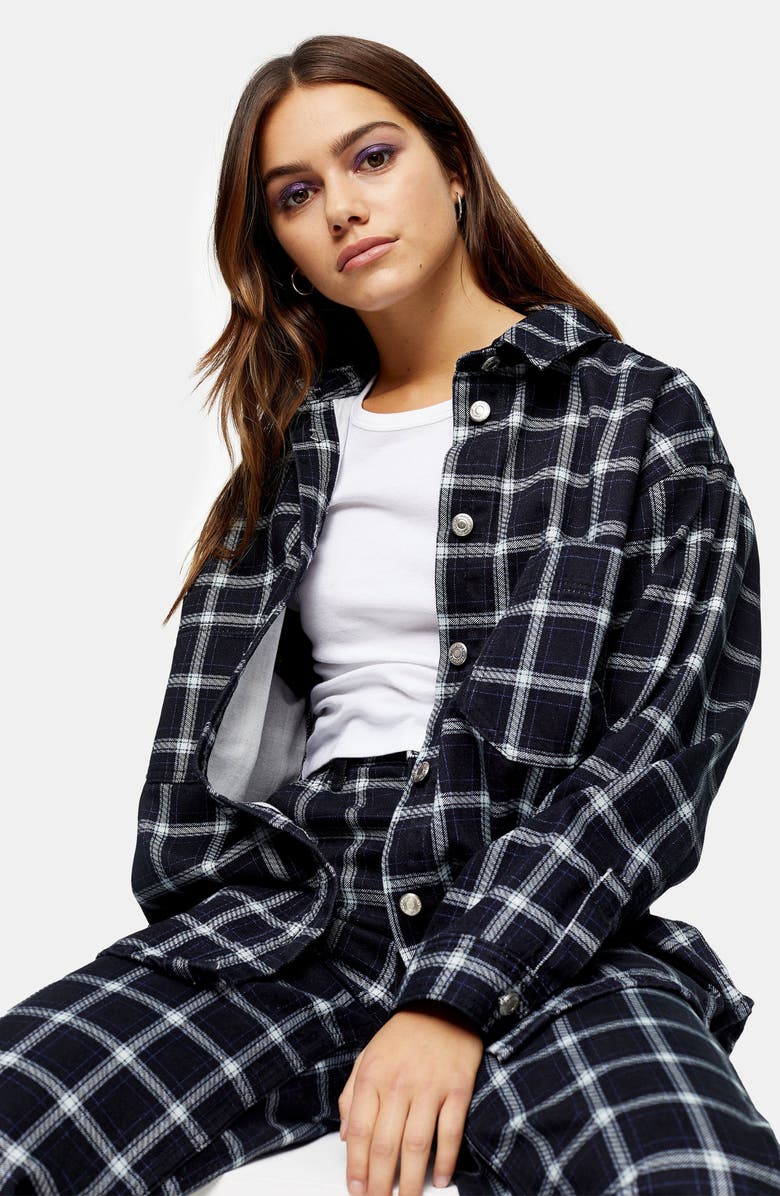 Topshop Check Denim Shirt Jacket, Alternate, color, 