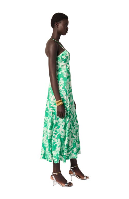 Maje Womens Bicolore Graphic-print Square-neck Woven Midi Dress In Ecru/green Floral Print