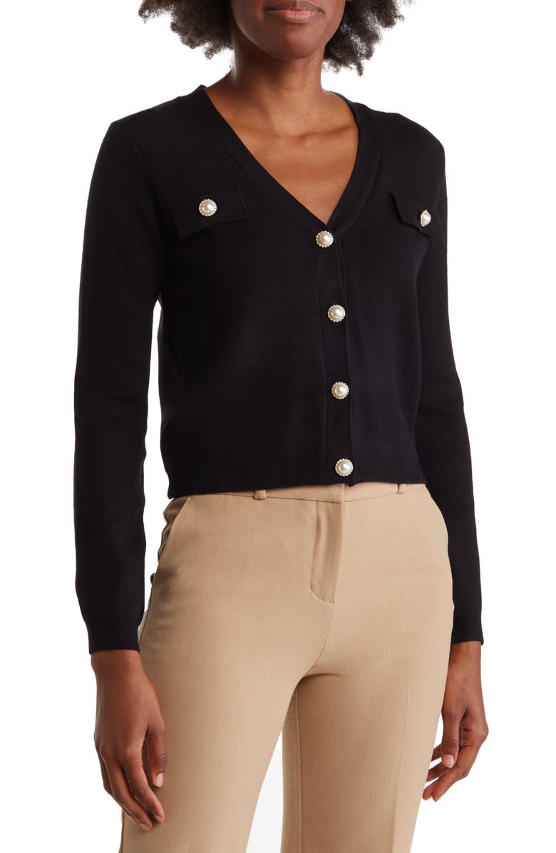 T Tahari Cardigan with Faux Pearl Buttons, Main, color,