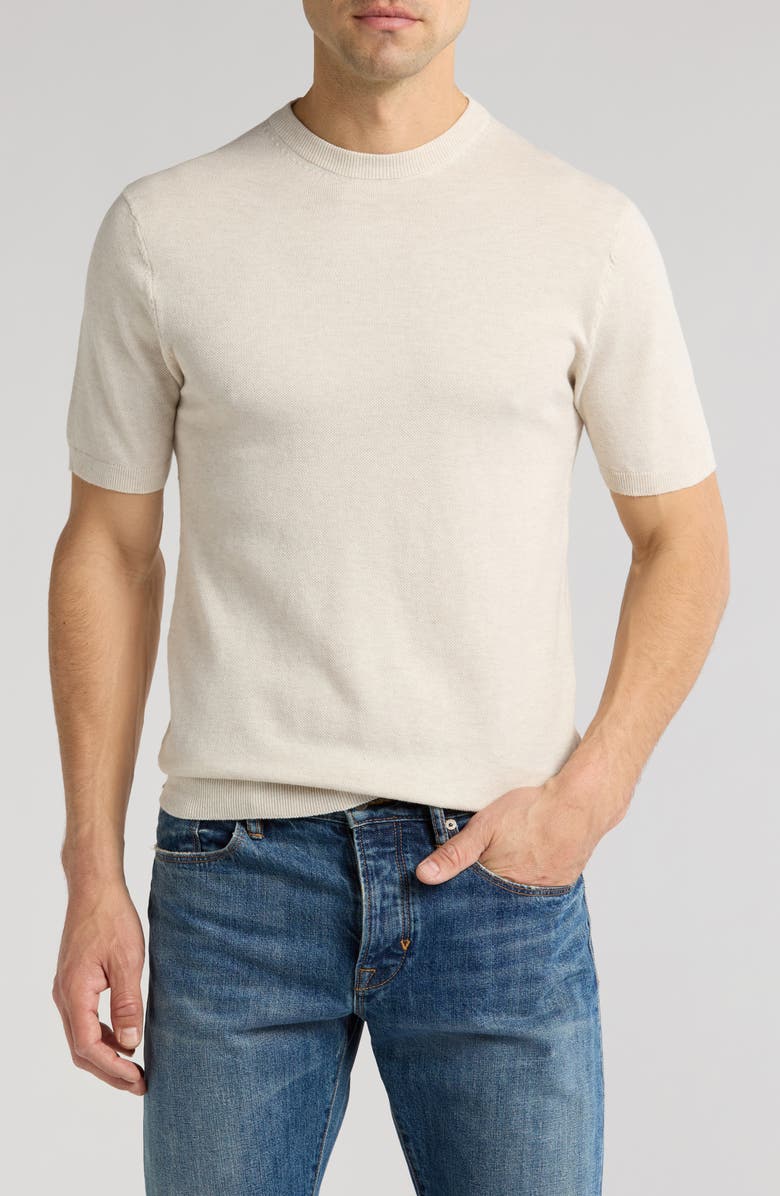 DENIM AND FLOWER Textured Short Sleeve Sweater, Main, color, Cream