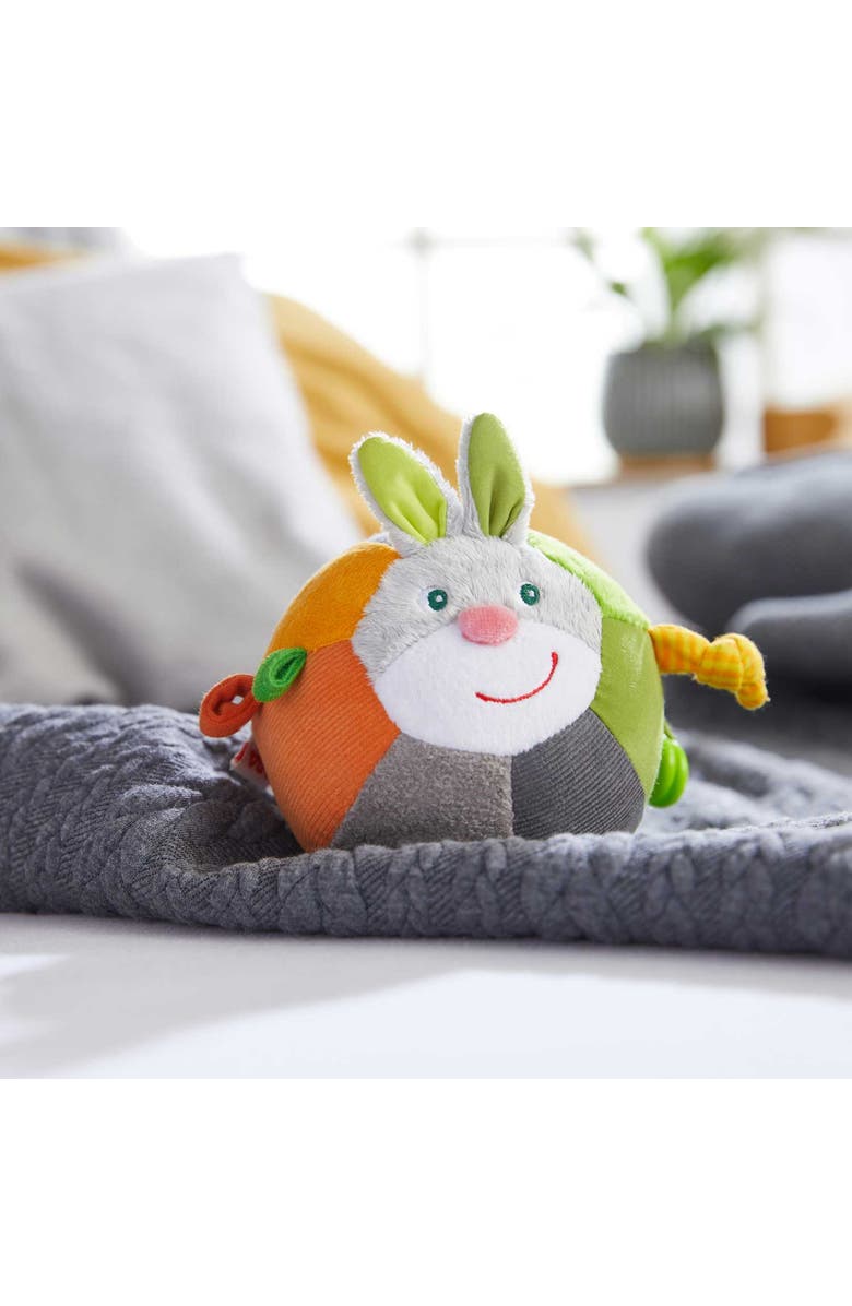 HABA Bunny Baby Ball Toy with Crinkle Ears and Rattle Rings, Alternate, color, Multi