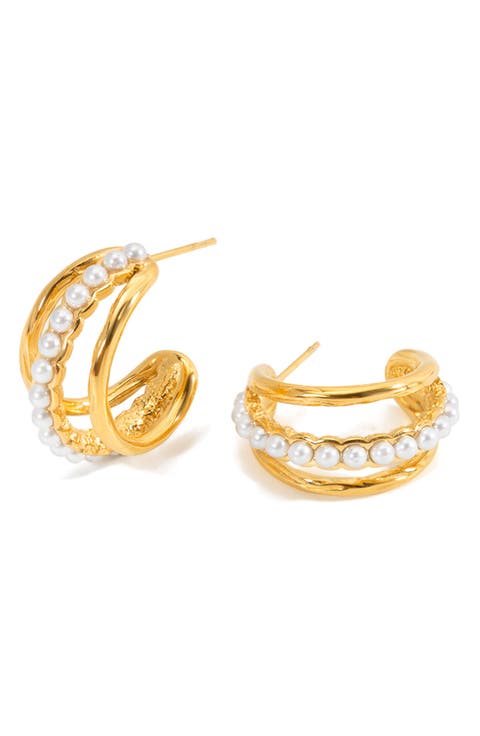 Faux Pearl Arc Hoop Earrings