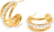 LA MENO Faux Pearl Arc Hoop Earrings