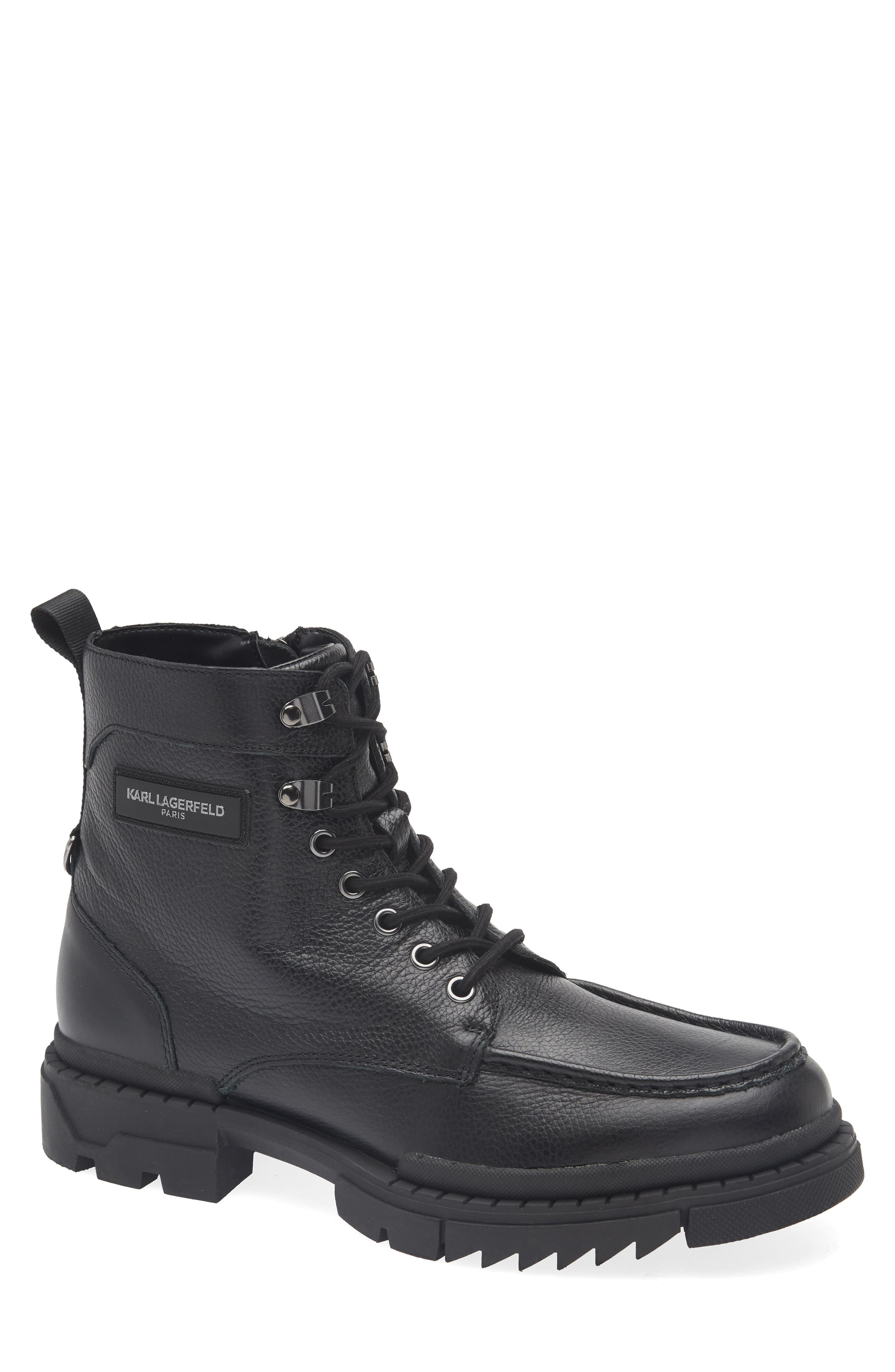 KARL LAGERFELD PARIS Apron Toe Combat Boot, Main, color, Black