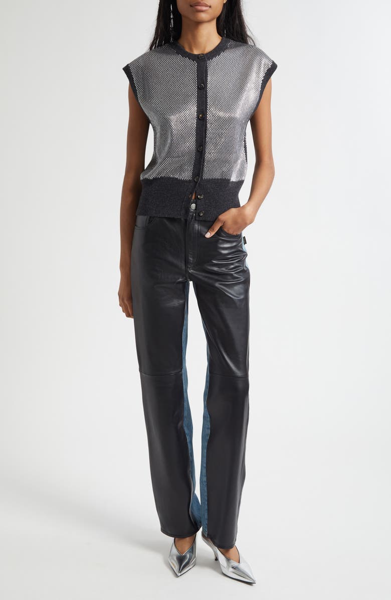 Haikure Star Denim Stripe Lambskin Leather Pants, Alternate, color, Blue Denim Leather