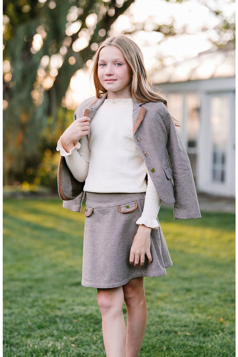 Kids' Organic Brushed Cotton Dress Blazer, Alternate, color, Camel Houndstooth