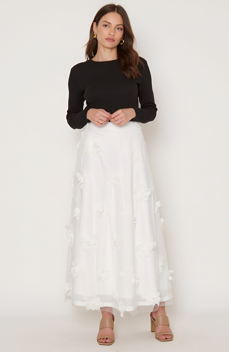 Modenaire Embroidered Mesh Maxi Skirt with 3D Floral Appliqué, Alternate, color, 