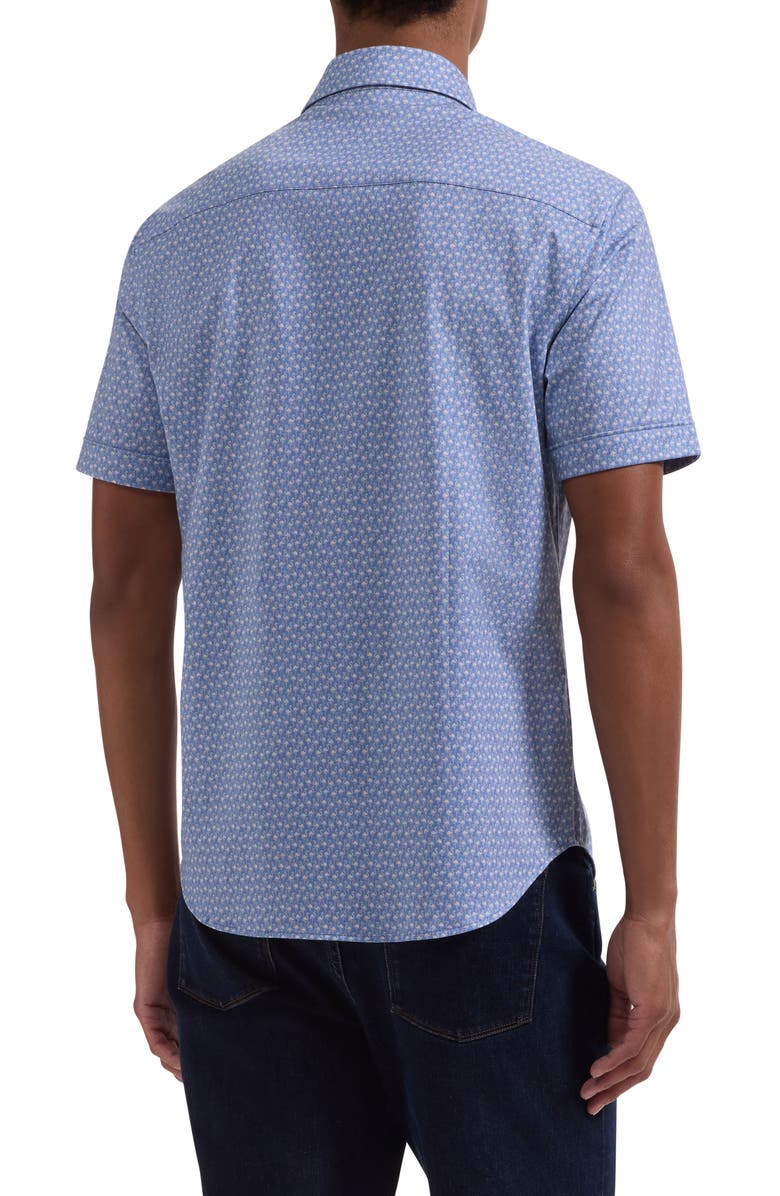 Bugatchi Miles OoohCotton<sup>®</sup> Flamingo Print Short Sleeve Button-Up Shirt, Alternate, color, Cobalt