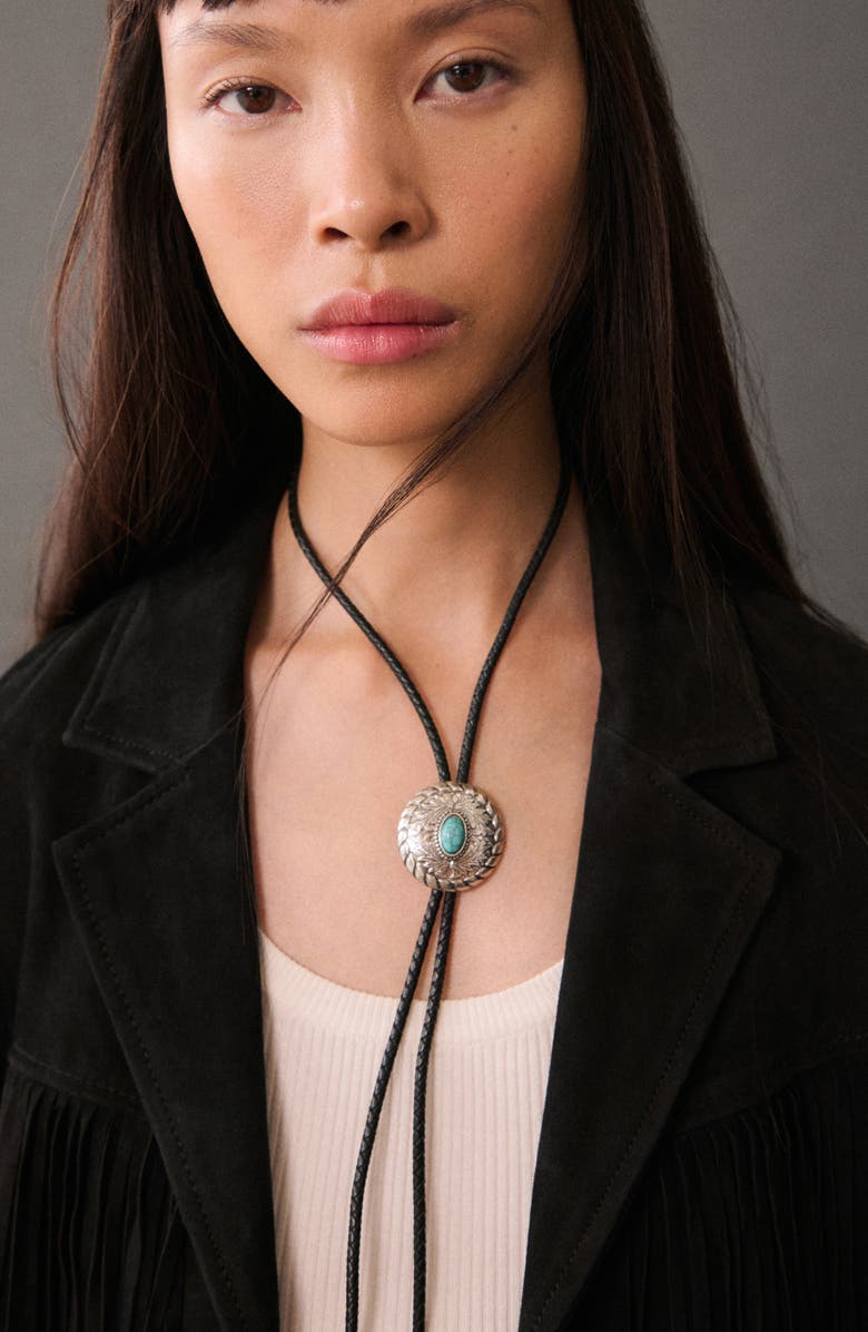 MANGO Fringed Leather Jacket, Alternate, color, 