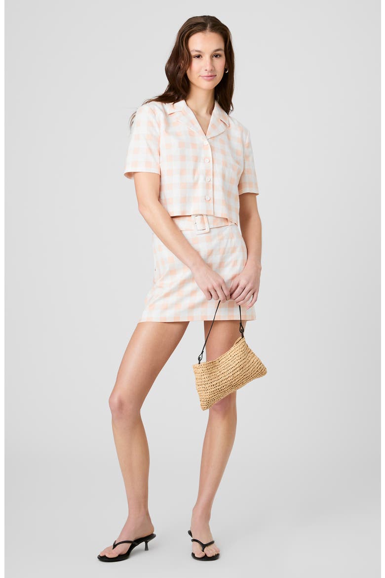 Gingham Crop Linen Blend Shirt, Alternate, color, SEASHELL GINGHAM