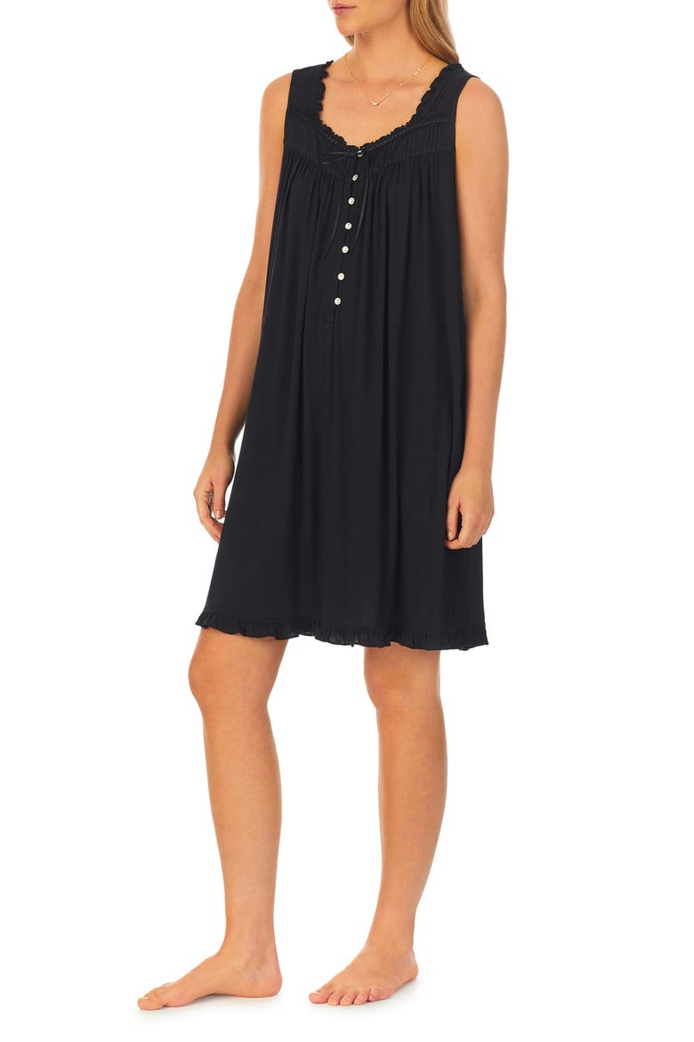 Sleeveless Short Jersey Nightgown, Alternate, color, BLACK