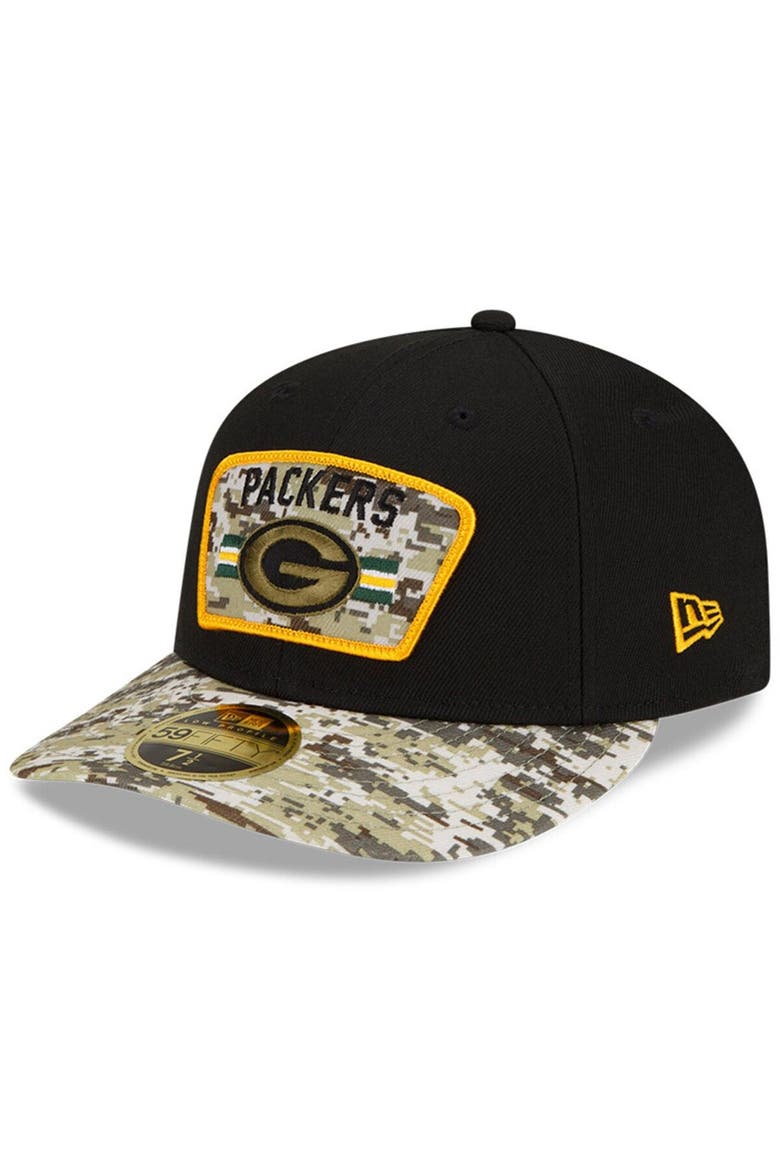 Men's New Era Black/Camo Green Bay Packers 2021 Salute To Service Low Profile 59FIFTY Fitted Hat, Alternate, color, Black