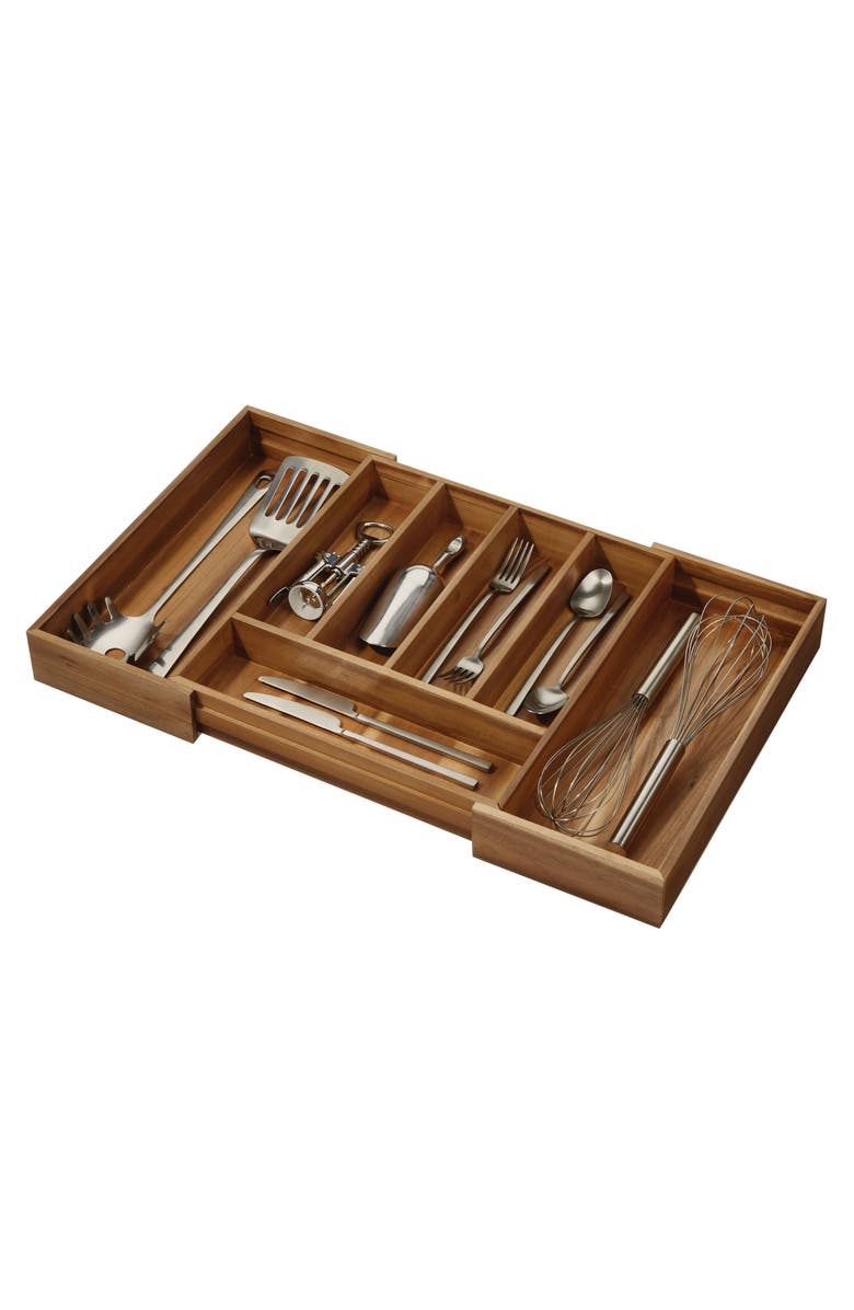 iDesign Expandable Acacia Wood Cutlery Drawer Organizer -Natural, Alternate, color, Natural