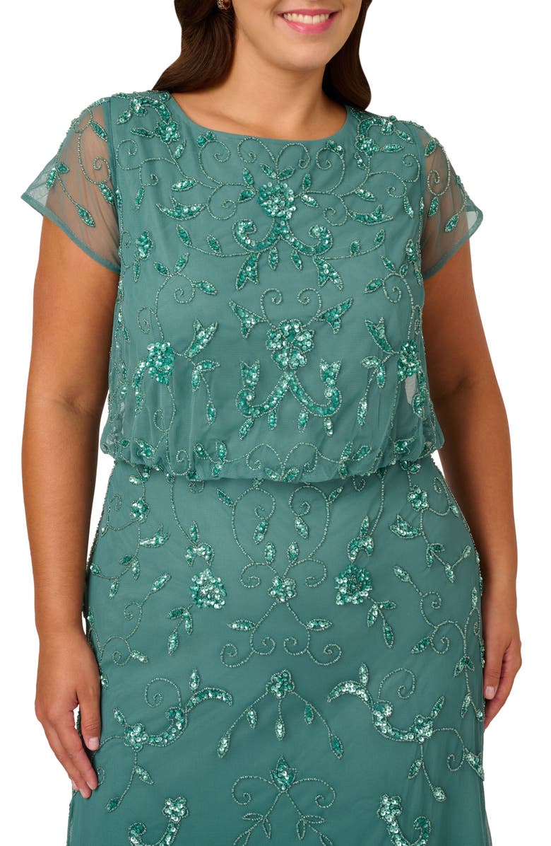 Adrianna Papell Beaded Mesh Gown, Alternate, color,