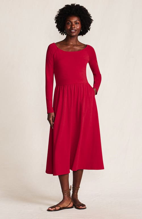 Lands' End Cotton Modal Off Shoulder Midi Dress In Red